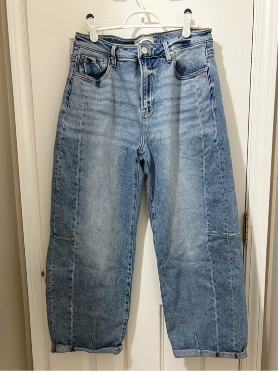 Risen Jeans Denim - Light Blue High-Rise Barrel Leg Women's Jeans